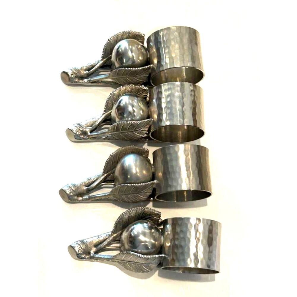 Vintage Neiman Marcus Berry and Leaf lot 16 Napkin Rings Silver Hammered wedding